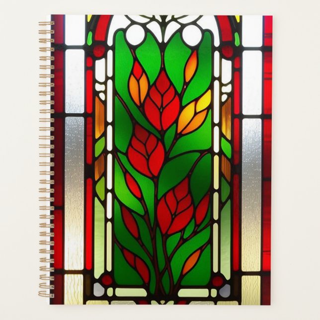 Red Flower Elegant Stained Glass Art Planner (Front)