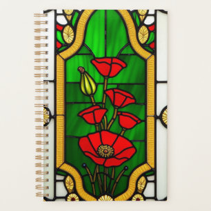 Red Flower Elegant Stained Glass Art Planner
