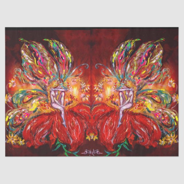 RED FLOWER FAIRY  Fantasy Tissue Paper (Front)