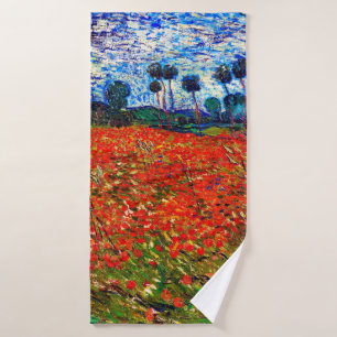 Red Flower Field, Van Gogh Bath Towel