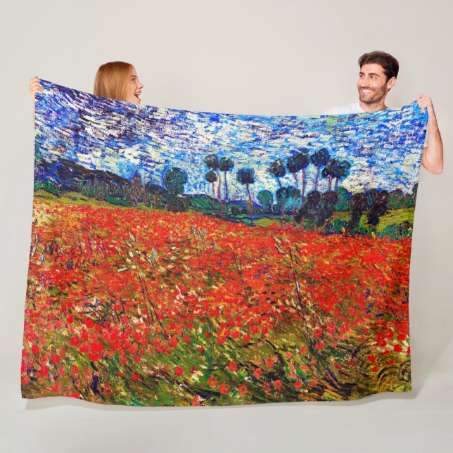 Red Flower Field, Van Gogh Fleece Blanket (In Situ)