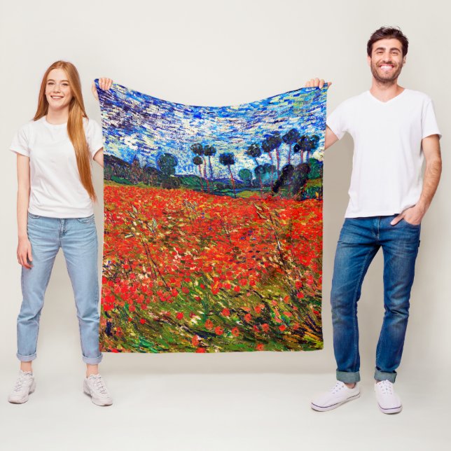 Red Flower Field, Van Gogh Fleece Blanket (In Situ)