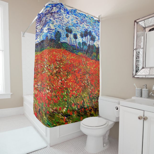 Red Flower Field, Van Gogh Shower Curtain (In Situ)