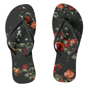 Red flower flip flops
