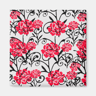 Red Flower Floral Illustration Pattern Design Magnet