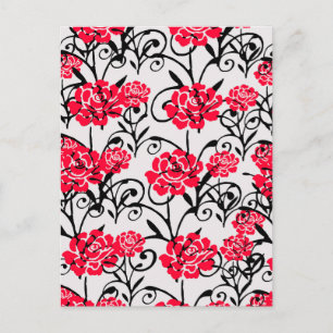 Red Flower Floral Illustration Pattern Design Postcard