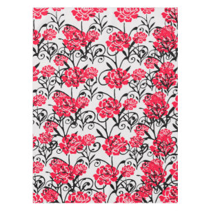 Red Flower Floral Illustration Pattern Design Tablecloth
