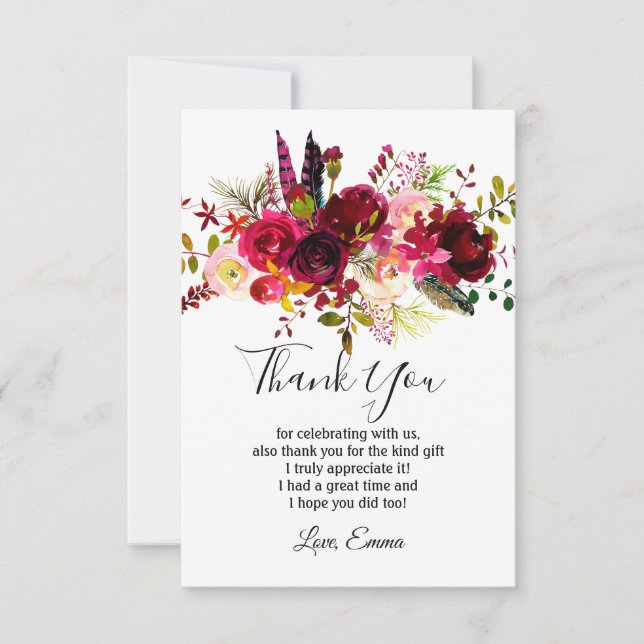 red flower, floral  thank you card (Front)