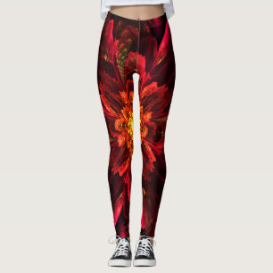 Red Flower Fractal Art Leggings