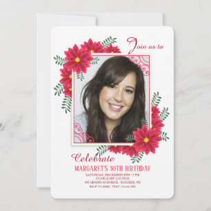 Red Flower Frame Photo Invitation