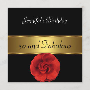Red Flower Gold Fabulous 50th Invitation