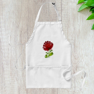 Red Flower Green Leaves Plant Standard Apron
