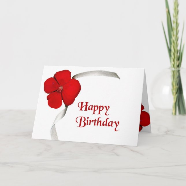 Red Flower - Happy Birthday Card (Front)