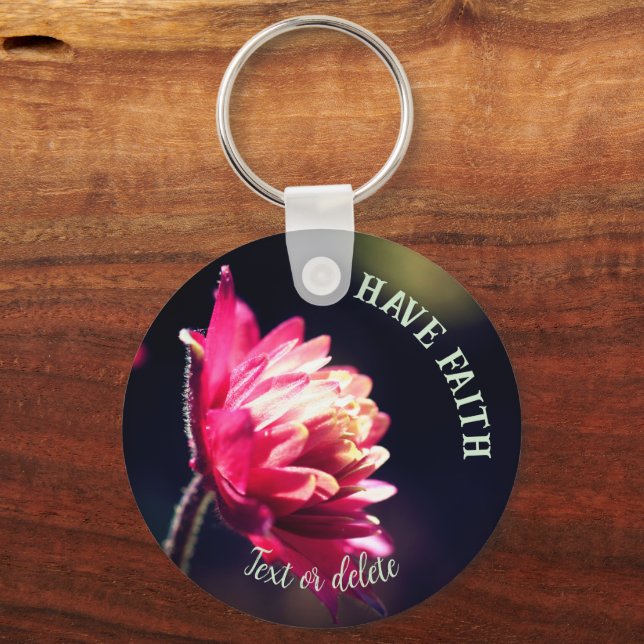 Red Flower Have Faith Inspirational Personalised Key Ring (Front)