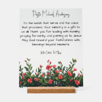 Red Flower Hedge Pastor Appreciation Acrylic Sign 