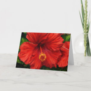 Red Flower Hibiscus Tropical Floral Art Card