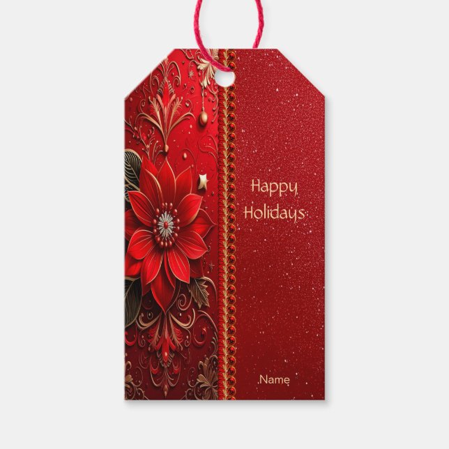 Red Flower Holiday Gift Tag (Front)