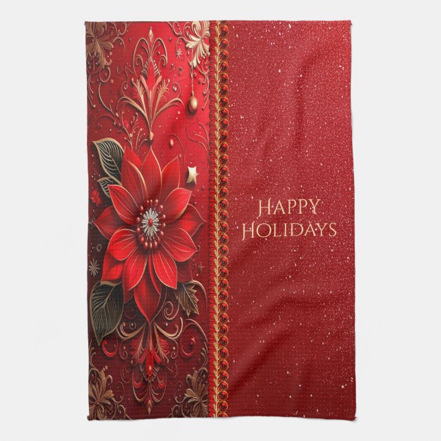 Red Flower Holiday Kitchen Towel (Vertical)