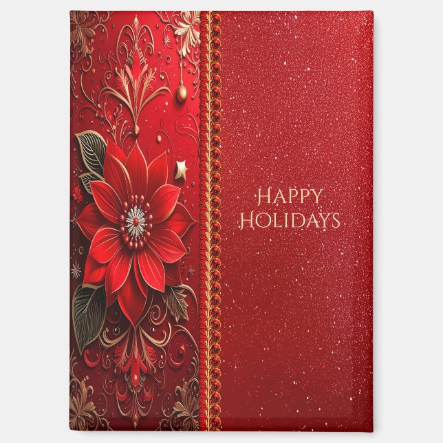 Red Flower Holiday Magnet (Front)