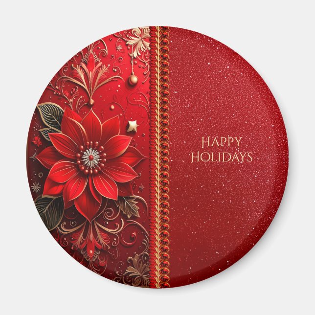 Red Flower Holiday Magnet (Front)