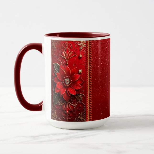 Red Flower Holiday Mug (Left)