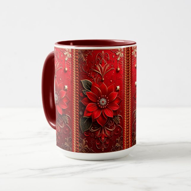 Red Flower Holiday Mug (Front Left)
