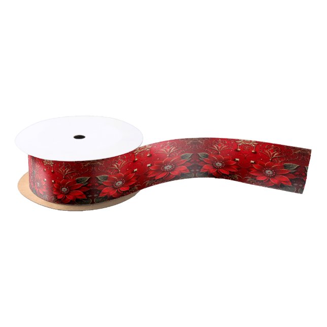 Red Flower Holiday Satin Ribbon (Spool)