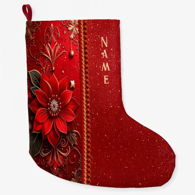 Red Flower Holiday Stocking (Front)