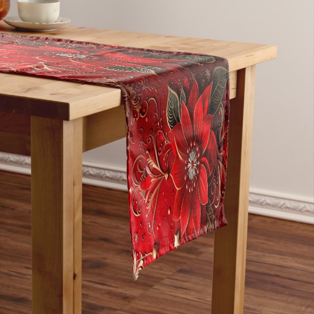 Red Flower Holiday Table Runner (In Situ)