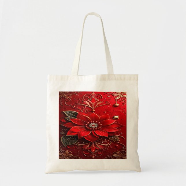Red Flower Holiday Tote Bag (Front)
