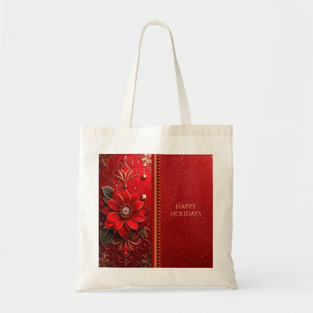 Red Flower Holiday Tote Bag (Front)
