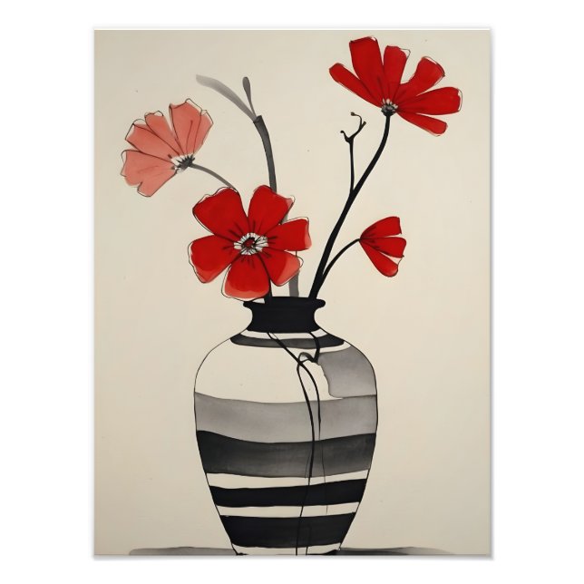 Red Flower in Black Vas Photo Print (Front)