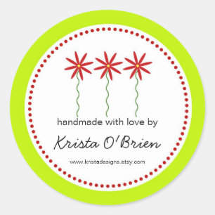 Red Flower Label for Handmade Items