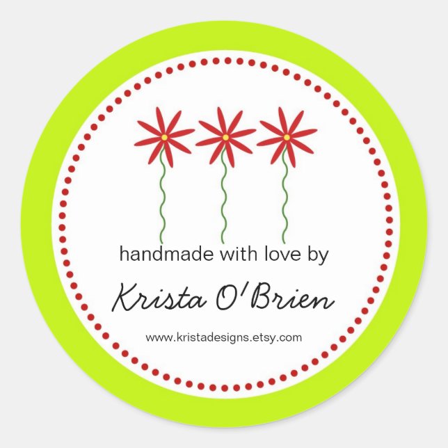 Red Flower Label for Handmade Items (Front)