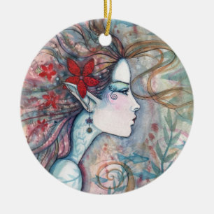 Red Flower Mermaid Ornament
