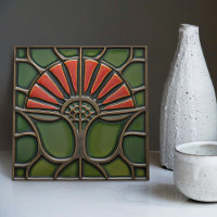 Red Flower Mid-Century Symmetry Arts and Crafts