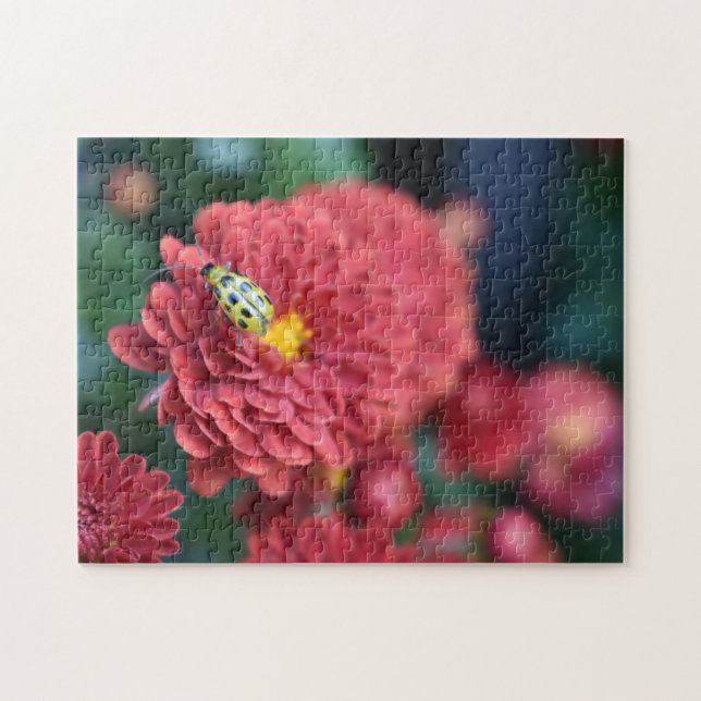 Red Flower Nature Photography Beetle Insect Bug Jigsaw Puzzle (Horizontal)