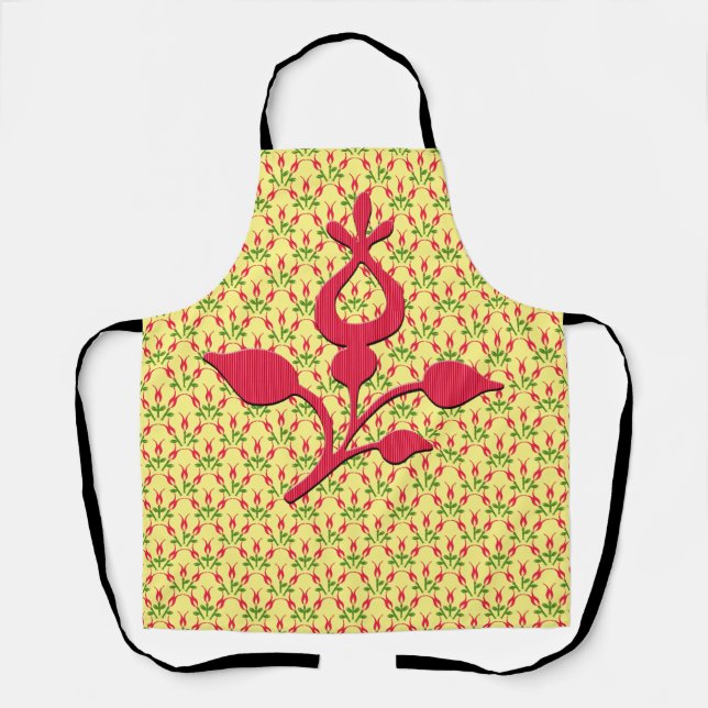 Red Flower on Abstract Flower Yellow Apron (Front)