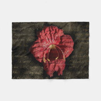 Red Flower on Grunge Text Fleece Blanket