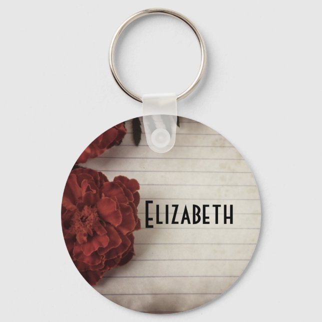 Red Flower on Lined Paper Personalised Key Ring (Front)