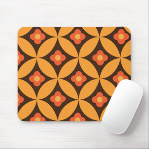 Red flower on mid century orange circles mouse mat