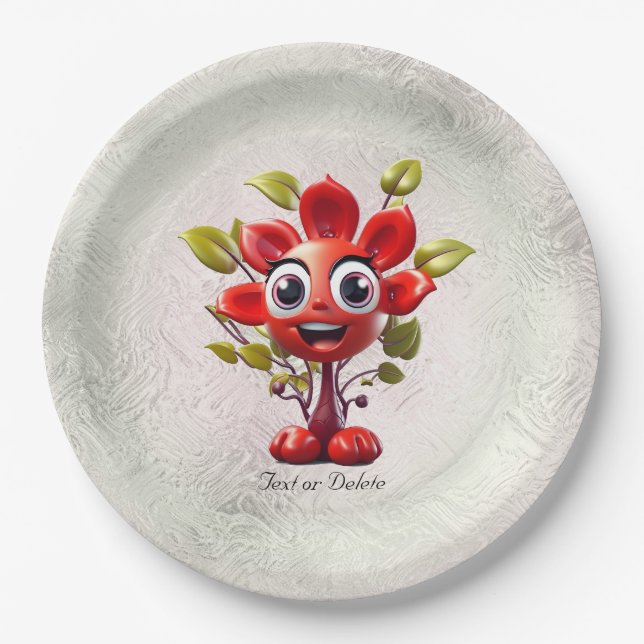 Red Flower Paper Plate (Front)