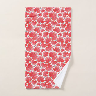 Red Flower Pattern Bath Towels