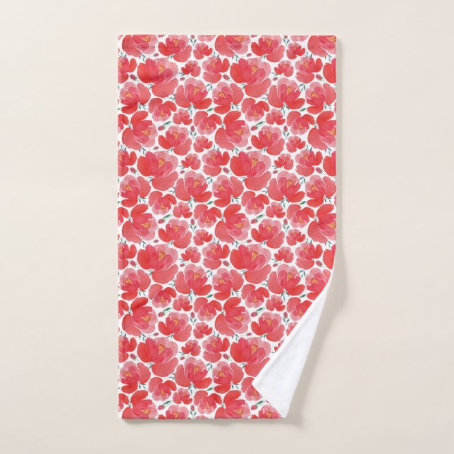 Red Flower Pattern Bath Towels (Hand Towel)