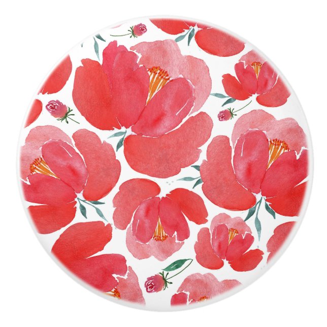 Red Flower Pattern Knobs & Pulls (Front)