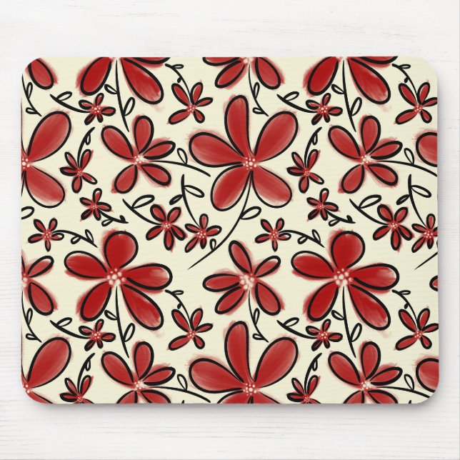 Red flower pattern mouse mat (Front)