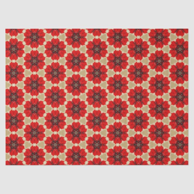 Red flower pattern squares tissue paper (Front)