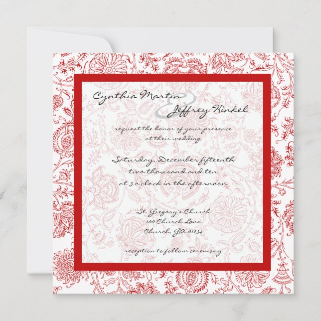 Red Flower Pattern Wedding Invitations (Front)