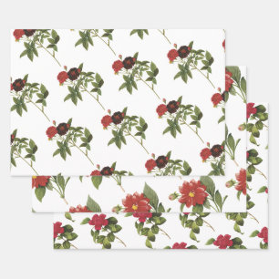 Red Flower Pattern Wrapping Paper Sheet