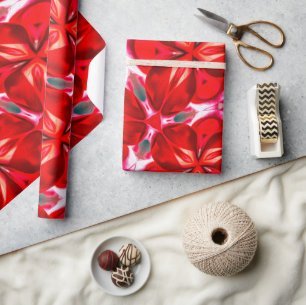 Red Flower Plumeria Pattern Wrapping Paper